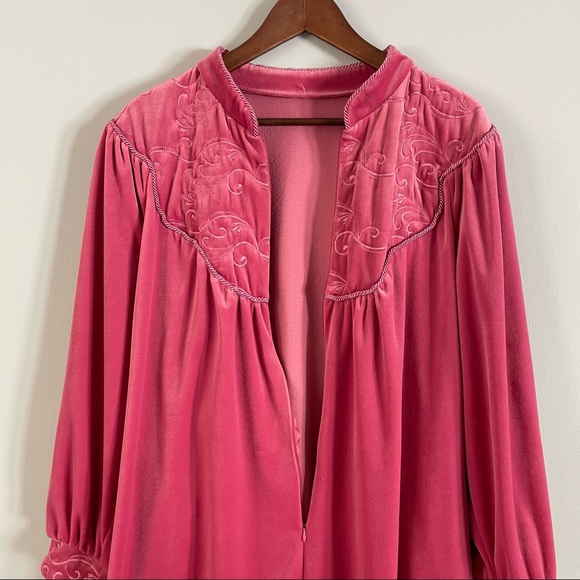 Vintage Pink Velour Nighty Dressing Gown Sleepwear Size Large - Picture 5 of 16